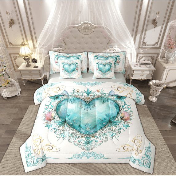 Manfei Tribal Damask Print Twin Bedding Sets 7-Piece, Vintage Rustic Floral Bedding Comforter Set, Bohemian Mandala Style Reversible Sheet Sets, Breathable Home Decor