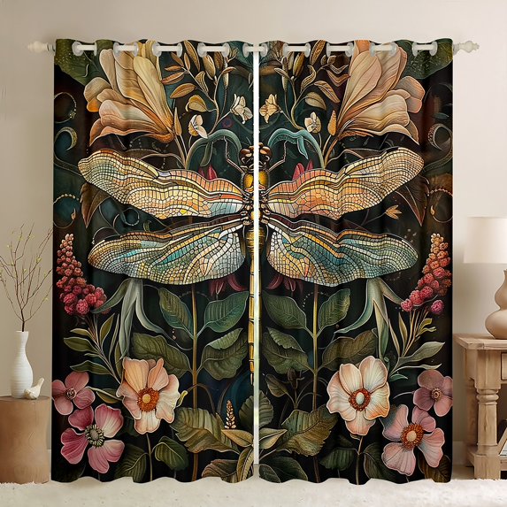 Manfei Tribal Dragonfly Animal Curtains Pack of 2 (42x84 Each), Mystic Rustic Flower Plant Curtains Blackout, Teens Kids Child Bedroom Curtains, Curtains and Drapes Home Decor