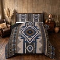 thumbnail image 1 of Manfei Tribal Geometric Aztec Full Size Comforter Sets, Southwest Bohemian Bedding Comforter Set, Brown and Blue, Black Reversible 3 Pieces, 1 Comforter and 2 Pillowcases, 1 of 6