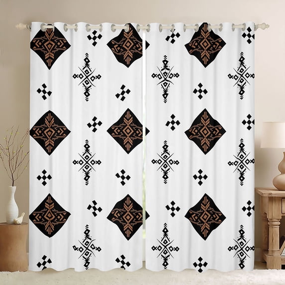 Manfei Tribal Geometric Diamond Blackout Curtains Set of 2 (52x84 Each), Vintage Cross Curtain, Black Brown White