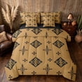 thumbnail image 1 of Manfei Tribal Geometric Diamond King Bedding, Vintage Cross King Bed in a Bag, Black Gold Brown, Black Reversible 7-Piece, 1 of 6