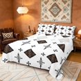 thumbnail image 1 of Manfei Tribal Geometric Diamond Queen Sheets, Vintage Cross Queen Sheet Sets, Black Brown White, Black Reversible 4pcs1 Flat Sheet + 1 Fitted Sheet + 2 Pillowcases, 1 of 6