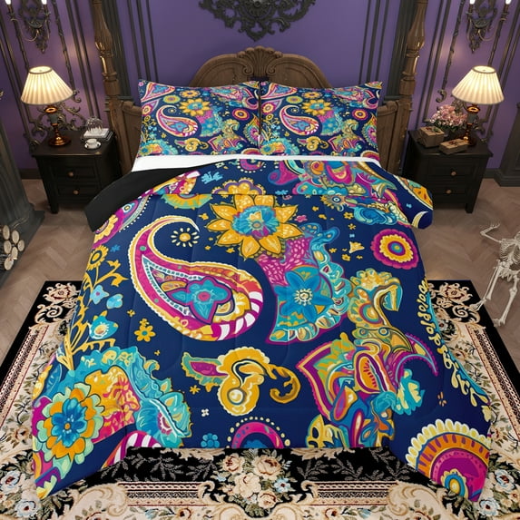 Manfei Tribal Paisley Adult Bedding Comforter Set, Hippie Bohemian Western Twin Comforter Sets, Vintage Mandala Reversible Bedding Set, Breathable Home Decor, 2pcs