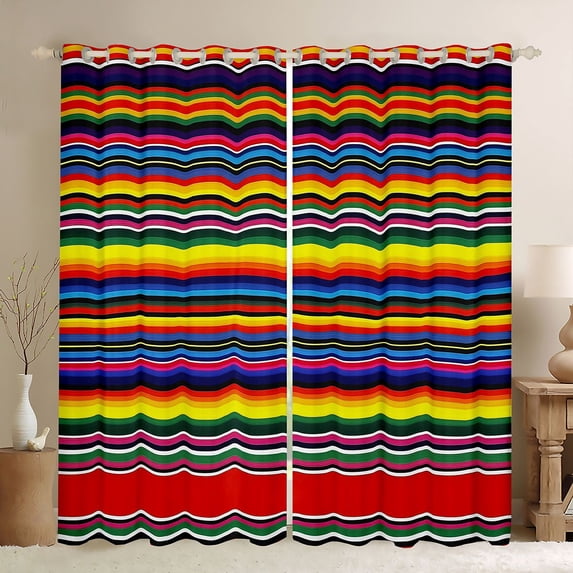 Manfei Tribal Serape Stripe Blackout Curtains, Vivid Horizontal Curtains Pack of 2 (42x84 Each), Rich Multicolor