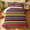 thumbnail image 1 of Manfei Tribal Serape Stripe Quilt Full, Vivid Horizontal Full Bedspread Sets, Rich Multicolor, 3pcs, 1 Coverlet and 2 Pillowcases, 1 of 7