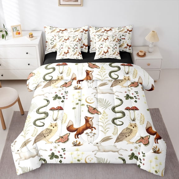 Manfei Tribal Snake Rabbit Bedding Comforter Set 7-Piece for Kids, Farmhouse Flower King Bedding Sets, Hippie Cartoon Wildlife Reversible Bed Sheets, Microfiber Bedroom Decor