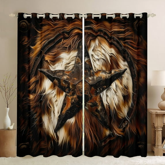 Manfei Tribal Texas Stars Blackout Curtains Set of 2 (52x84 Each), Hippie Cow Print Window Curtains, Western Rustic Framhouse Curtains and Drapes, Curtains and Drapes Home Decor