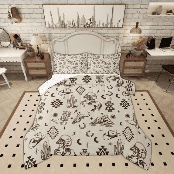 Manfei Tribal Western Bedding Twin Comforter Set, Cowboy Cowgirl Down Comforter, Aztec Hippie Reversible Duvet Insert, Microfiber Bedroom Decor, 2 Pieces