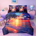 thumbnail image 1 of Manfei Tropical Beach Sunset Twin Bedding Sets for Kids Boys and Girls, Coastal Ocean Print Bedding Comforter Set, Black Reversible 7 Pieces, 1 of 6