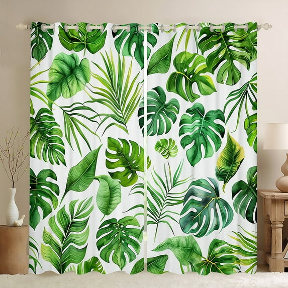 Manfei Tropical Botanical Leaves Curtains Pack of 2 (42x84 Each),Monstera Leaf Curtains Blackout,Green Plam Bedroom Curtains For Adults,Super Cozy Room Decor