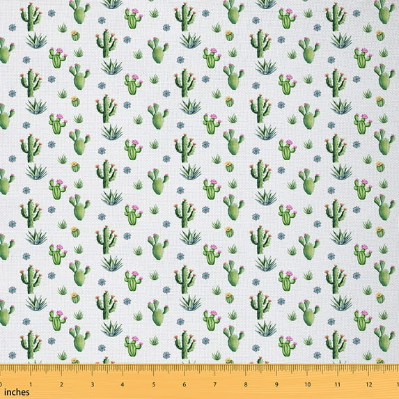 Manfei Tropical Cactus Fabric by the Yard (2 Yards), Green Plants Decorative Fabric by the Yard, Botanical Theme Sewing & Crafting Fabric