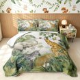 thumbnail image 1 of Manfei Tropical Forest Animal Quilt King, Jungle Tree Botanical King Coverlet Set, White Sage, Colorful Stars Reversible, 3 Pieces, 1 Bedspread and 2 Pillowcases, 1 of 7
