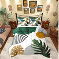 thumbnail image 1 of Manfei Tropical Monstera Leaf 7-Piece Twin Bedding Sets,Modern Geometric Aesthetic Bedding Comforter Set,Black Stripes Lines Sheet Sets For Men Women,Microfiber Bedroom Decor Reversible, 1 of 8