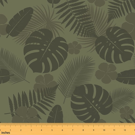 Manfei Tropical Palm Tree Leaf Fabric by the Yard 1 Yard, Botanical Plant Home Decor Fabric by the Yard, Olive Green