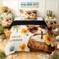 thumbnail image 1 of Manfei Tropical Summer Cat Twin Comforter Sets, Hibiscus Flower Bedding Set, Beige, Black Reversible, 2pcs, 1 Comforter and 1 Pillowcase, 1 of 7
