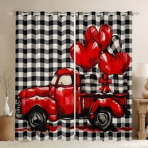 Manfei Truck Car Black Out Curtains for Female Men Teens,Red Love Heart Print Curtains Pack of 2 (42x63 Each),Valentine's Day Bedroom Curtains,Ultra Soft Home Decor