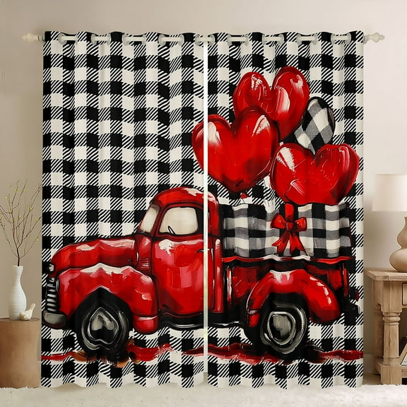 Manfei Truck Car Black Out Curtains for Female Men Teens,Red Love Heart Print Curtains Pack of 2 (42x63 Each),Valentine's Day Bedroom Curtains,Ultra Soft Home Decor