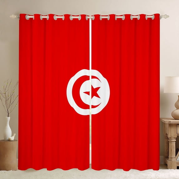 Manfei Tunisia Flag Blackout Curtains Set of 2 (52x84 Each),International Culture Curtain,Red White