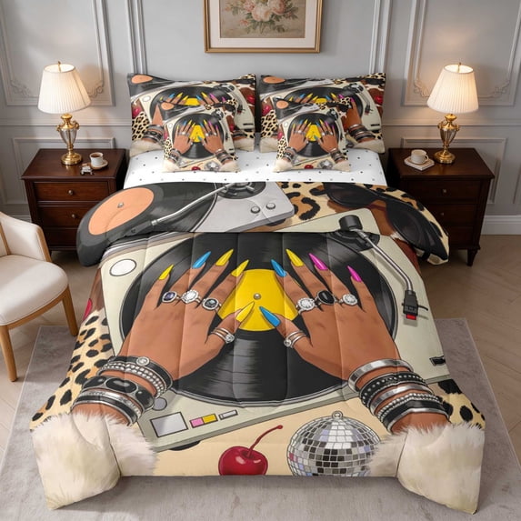 Turnadle Manfei Turntable Vinyl Record King Bedding, Cherry Leopard Beat King ...