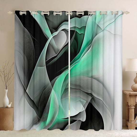 Manfei Turqoise Black and Gray Kitchen Curtains, Modern Abstract Artwork