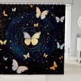 thumbnail image 1 of Manfei Twinkling Butterfly Printed Shower Curtain 72Wx72L,Cosmic Swirl Print Bathroom Curtain,Blue Gold, 1 of 5