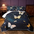 thumbnail image 1 of Manfei Twinkling Butterfly Printed Twin Quilt Set,Cosmic Swirl Print Twin Coverlet Set,Blue Gold,Black Reversible,2-Piece,1 Bedspread and 1 Pillowcase, 1 of 7