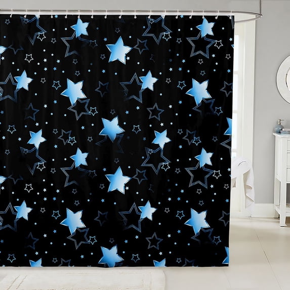 Manfei Twinkling Stars Print Shower Curtain 72Wx72L,Boys Friendly Style Bathroom Curtain,Blue Black