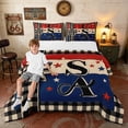 thumbnail image 1 of Manfei USA Printed Full Size Comforter Sets, Buffalo Plaid Bow Stars Bedding Comforter Set, Red White Blue Black, Black Reversible 3pcs, 1 Comforter and 2 Pillowcases, 1 of 6