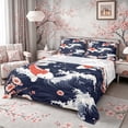 thumbnail image 1 of Manfei Ukiyo-e Koi Wave Queen Sheet Sets for Home, Plum Branch Bed Set for Office, Navy White 4 Pieces, 1 Flat Sheet, 1 Fitted Sheet and 2 Pillowcases, 1 of 6