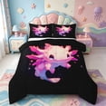 thumbnail image 1 of Manfei Underwater Axolotl Full Size Comforter Sets,Cute Salamander Pattern Bedding Comforter Set,Black Reversible,3 Pieces,1 Comforter and 2 Pillowcases, 1 of 7