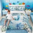 thumbnail image 1 of Manfei Underwater Letter J Axolotl Sea Turtle Queen Comforter Set for Kids Boys and Girls, Nautical Alphabet Print Bedding Comforter Set, Stars Reversible 3pcs, 1 Comforter and 2 Pillowcases, 1 of 6