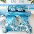 thumbnail image 1 of Manfei Underwater Ocean Seal Bedding Comforter Set for Kids Boys and Girls, Marine Life Print King Bedding Sets, Navy Reversible 7pcs, 1 of 6