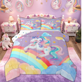 thumbnail image 1 of Manfei Unicorn Bedding Twin Comforter Set for Kids Girls, Cartoon Rainbow Galaxy Bedding Sets, Polka Dot Reversible, 2-Piece, 1 of 8