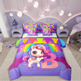 thumbnail image 1 of Manfei Unicorn Initial 7pcs Bedding Comforter Set,Cartoon Unicorn Queen Bedding Sets Super Cozy,Galaxy Stars Queen Sheet Sets,Ultra Soft Kawaii Room Decor,Reversible, 1 of 7