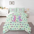 thumbnail image 1 of Manfei Unicorn Initial B Full Size Comforter Sets,Cartoon Animal Theme Bedding Comforter Set,Light Green Multicolor,Polkadot Reversible,3 Pieces,1 Comforter and 2 Pillowcases, 1 of 8