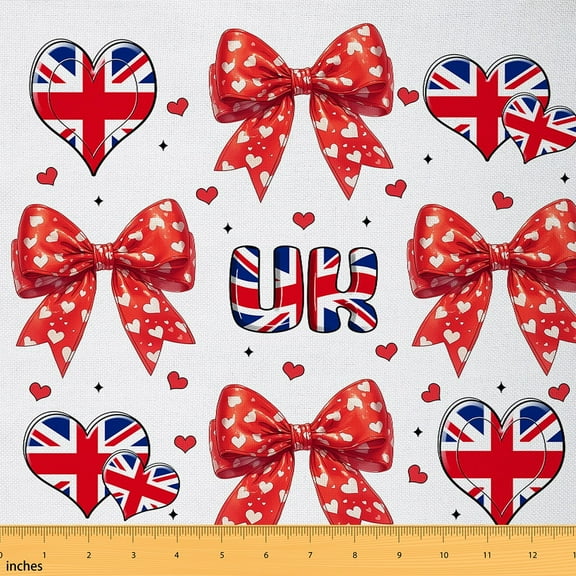 Manfei Union Jack Fabric by the Yard (1 Yard), Kawaii Red Bowtie Decorative Fabric by the Yard, Cute Hearts Sewing & Crafting Fabric, Luxury Living Room Decor