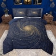 thumbnail image 1 of Manfei Universe Galaxy Queen Comforter Set,Geometric Stripe Abstract Bedding Sets,Gold Stars Print Bedding Comforter Set For Teens,Ultra Soft Home Decor Reversible,3pcs, 1 of 8