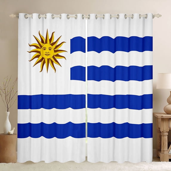Manfei Uruguay Flag Blackout Curtains Set of 2 (52x84 Each),World Patriot Curtain,White Blue Yellow