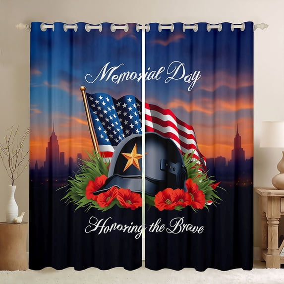 Manfei Us Flag Kitchen Curtains,Honoring The Brave Print Black Out Curtains Pack of 2 (42x63 Each)