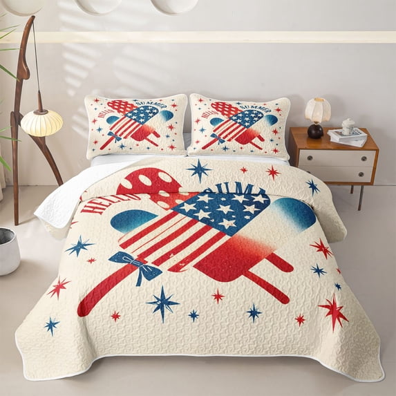 Manfei Usa Flag Stars Bed Spread Queen,July 4Th Queen Coverlet Set,Beige,3-Piece