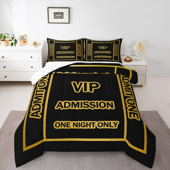 Manfei VIP Admission Bedding Comforter Set for Kids, Black Gold Twin Comforter Sets, One Night Only Reversible Bedding Set, Ultra Soft Home Decor, 2pcs