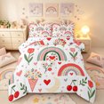 thumbnail image 1 of Manfei Valentine Rainbow Full Size Comforter Sets, Cherry Tulip Flower Bedding Comforter Set, White Red Green, Polkadot Reversible, 3-Piece, 1 Comforter and 2 Pillowcases, 1 of 7