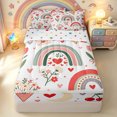 thumbnail image 1 of Manfei Valentine Rainbow Zipper Full Size Comforter Sets with Fitted Sheet and 2 Pillowcases, Cherry Tulip Flower Zipper Bedding Set, White Red Green, Polkadot Reversible, 4-Piece, 1 of 7
