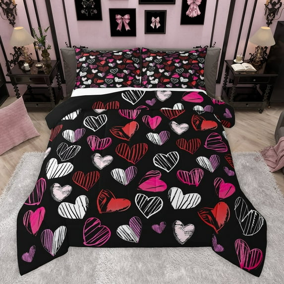 Manfei Valentine's Day 2pcs Bedding Comforter Set for Teens Female Men,Love Heart Print Twin Comforter Sets,Romantic Lover Couple Breathable Bedding Set,Luxury Bedroom Decor,Reversible