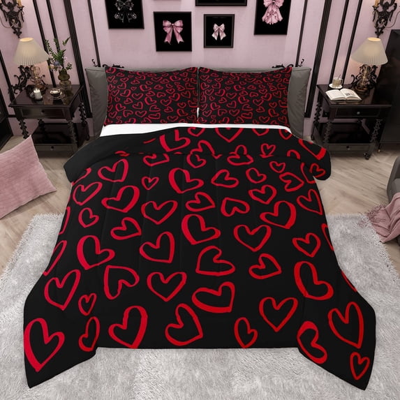 Manfei Valentine's Day 3 Pieces Queen Comforter Set for Teens Female Men,Love Heart Print Ultra Soft Bedding Sets,Romantic Lover Couple Bedding Comforter Set,Luxury Bedroom Decor,Reversible