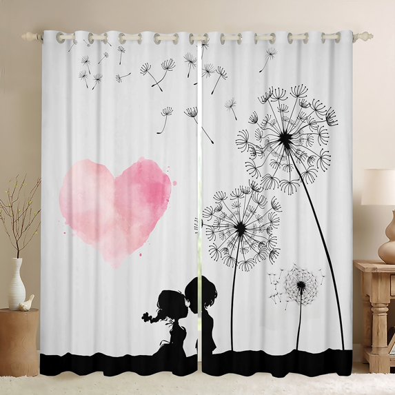 Manfei Valentine's Day Black Out Curtains for Teens Female Men,Dandelion Love Heart Curtains Pack of 2 (42x63 Each),Romantic Lover Couple Bedroom Curtains,Luxury Bedroom Decor