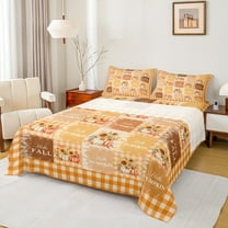 Manfei Vibrant Pumpkin Sunflower Twin Sheet Sets, Hello Fall Autumn Twin Fitted Sheet, Orange Patchwork Plaid Flat Sheet, Microfiber Bedroom Decor, 3-Piece