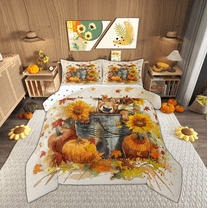 Manfei Vibrant Sunflower Bedding Comforter Set for Kid, Rustic Highland Cow Twin Comforter Sets, Fall Pumpkin Leaf Reversible Bedding Set, Super Cozy Room Decor, 2-Piece