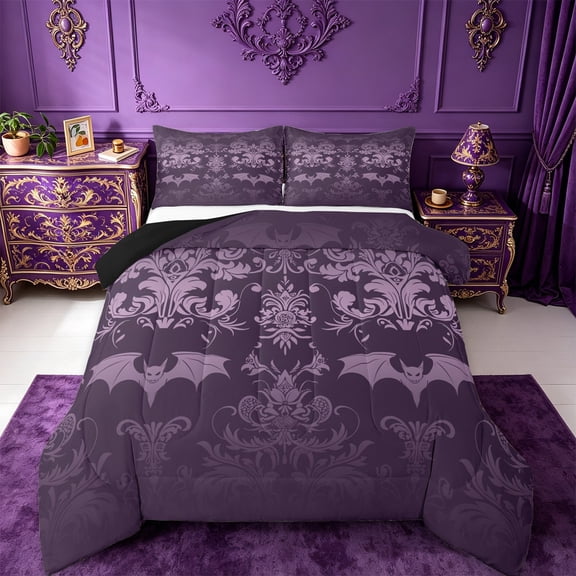 Manfei Victorian Damask Bedding Comforter Set,Insect Animal Moth Twin Comforter Sets,Vintage Gothic Floral Bedding Set For Men Women,,Lightweight Room Decorative Reversible,2-Piece