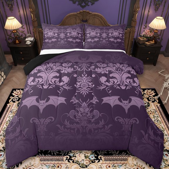 Manfei Victorian Damask Bedding Comforter Set,Insect Animal Moth Twin Comforter Sets,Vintage Gothic Floral Bedding Set For Men Women,,Lightweight Room Decorative Reversible,2-Piece